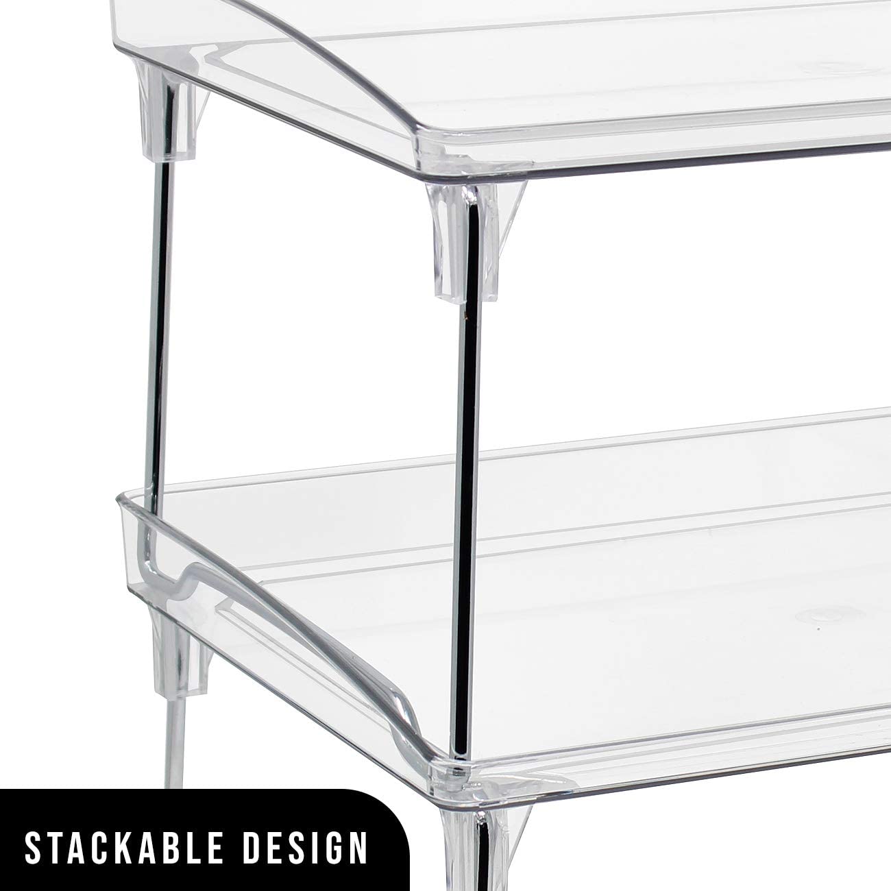Sorbus Stackable Shelves for Cabinets & Countertop - Storage Shelf Organizer Stand Racks- Foldable Two Shelves, Clear Plastic/Metal