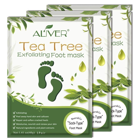 Mascarilla exfoliante para pies ALIVER, paquete de 3 unidades, para eliminar callos, árbol de té