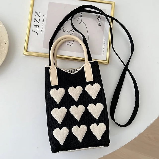 Bolso para móvil, bolso de punto, bolso de mano de gran capacidad, bolso bandolera para estudiantes, bolso de lana