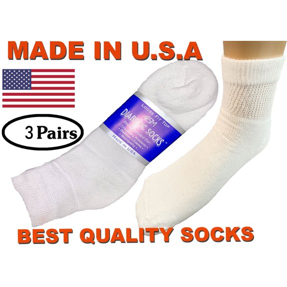 Creswell Diabetic Ankle Socks, White, 3 Pairs, Size 10-13