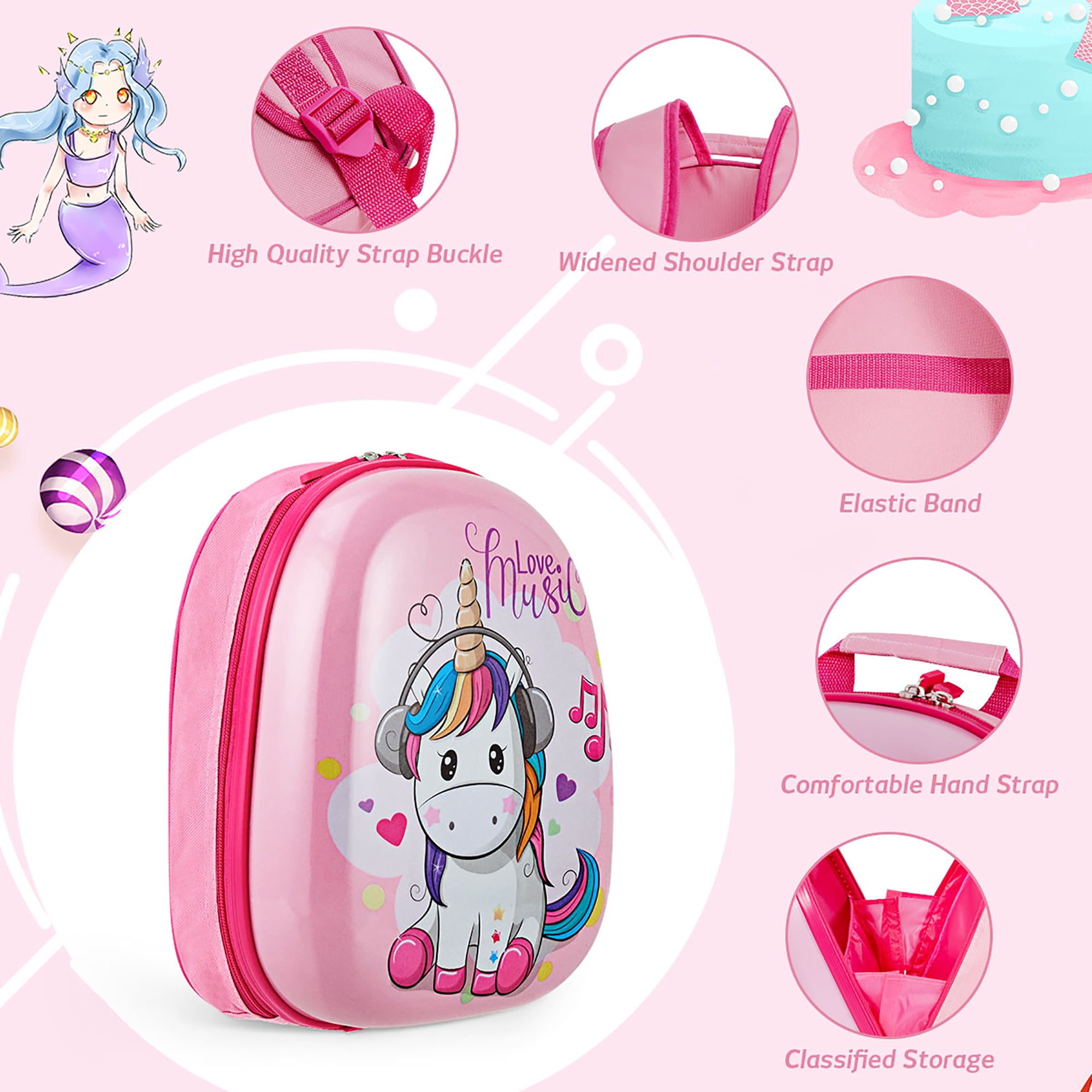 Costway 2 Pcs Kids Luggage Set 12” Backpack & 16” Kid Carry On Suitcase for Boys Girls Pink