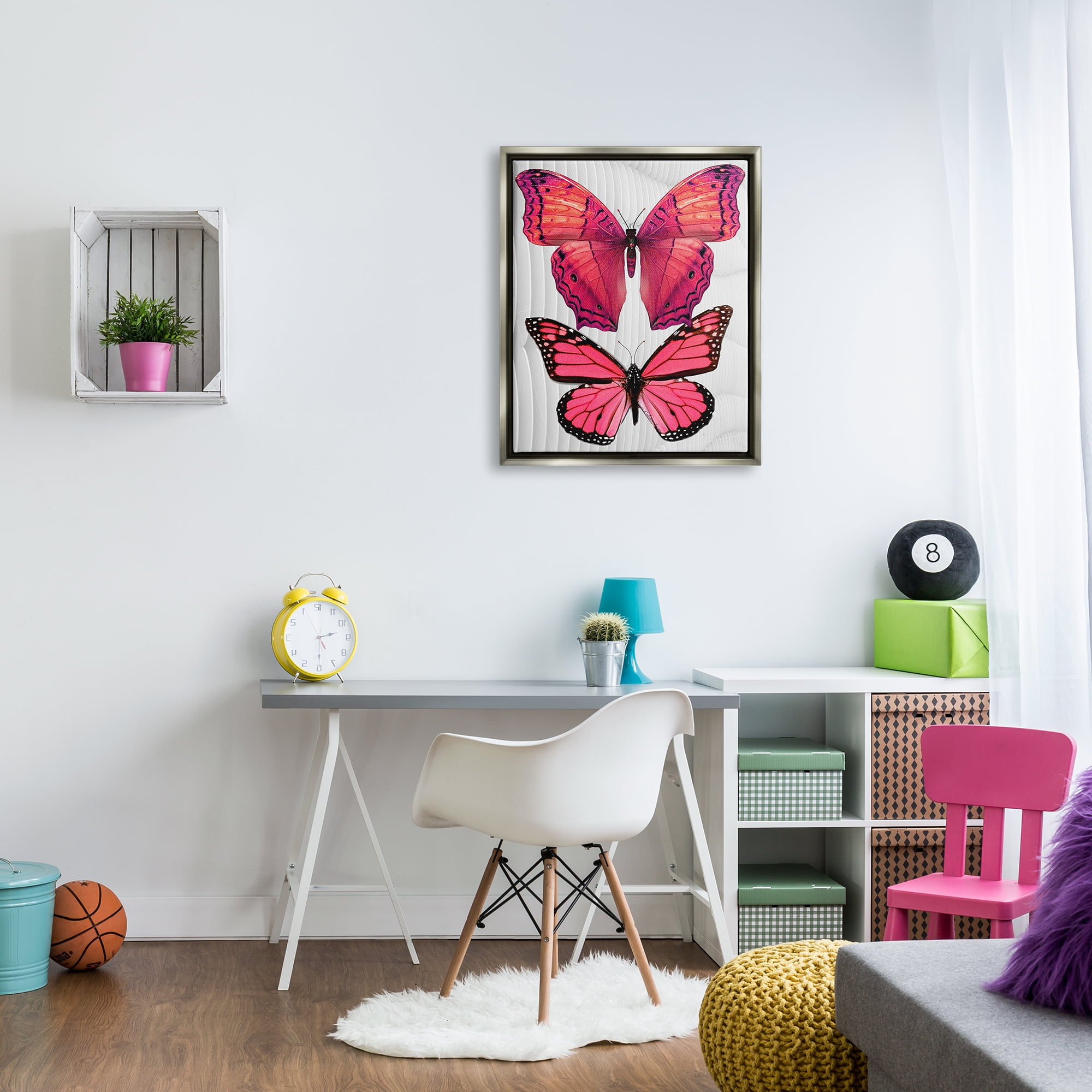 Stupell Industries Modern Pink Butterflies Animals & Insects Painting Gray Floater Framed Art Print Wall Art, 25 x 31