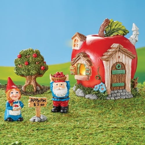 Download Solar Apple Gnome House Garden Figurines Set Of 5 Walmart Com Walmart Com