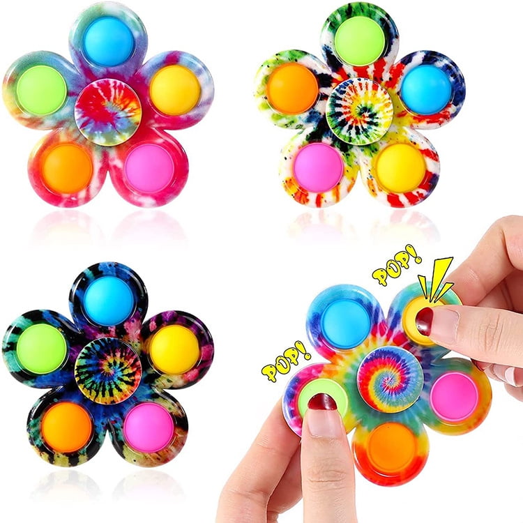 Fidget Spinners with Pop 4 Pcs Kids Fidget Toys Pack Bulk Autism Sensory Toys Toddler Push Tie Dye Simple Popper Fidget Spinners for ADHD Anxiety Classroom Prizes Party Favors Gifts Walmart