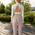 thumbnail image 6 of Women's Long Sleeve Crop Top with Open Back and High Neck - Medium, Off White, 6 of 7