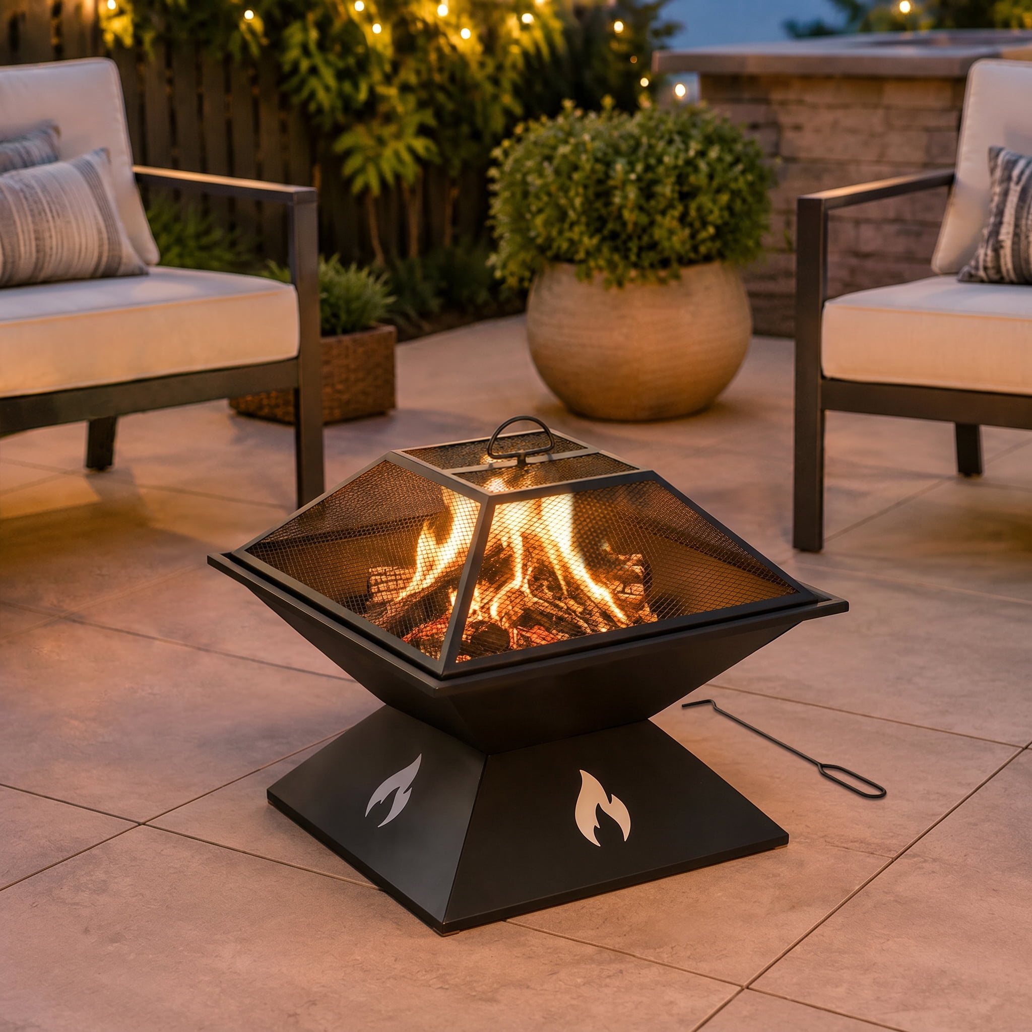 Sunjoy Foyer Extérieur 20 Po En Acier – Brasero Noir Thermolaqué Haute Température Pour Jardin, Patio et Camping