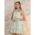 thumbnail image 5 of Women's Floral Backless Mini Halter Neck Applique Layered Ruffled Hem Dress for Party Green S, 5 of 9