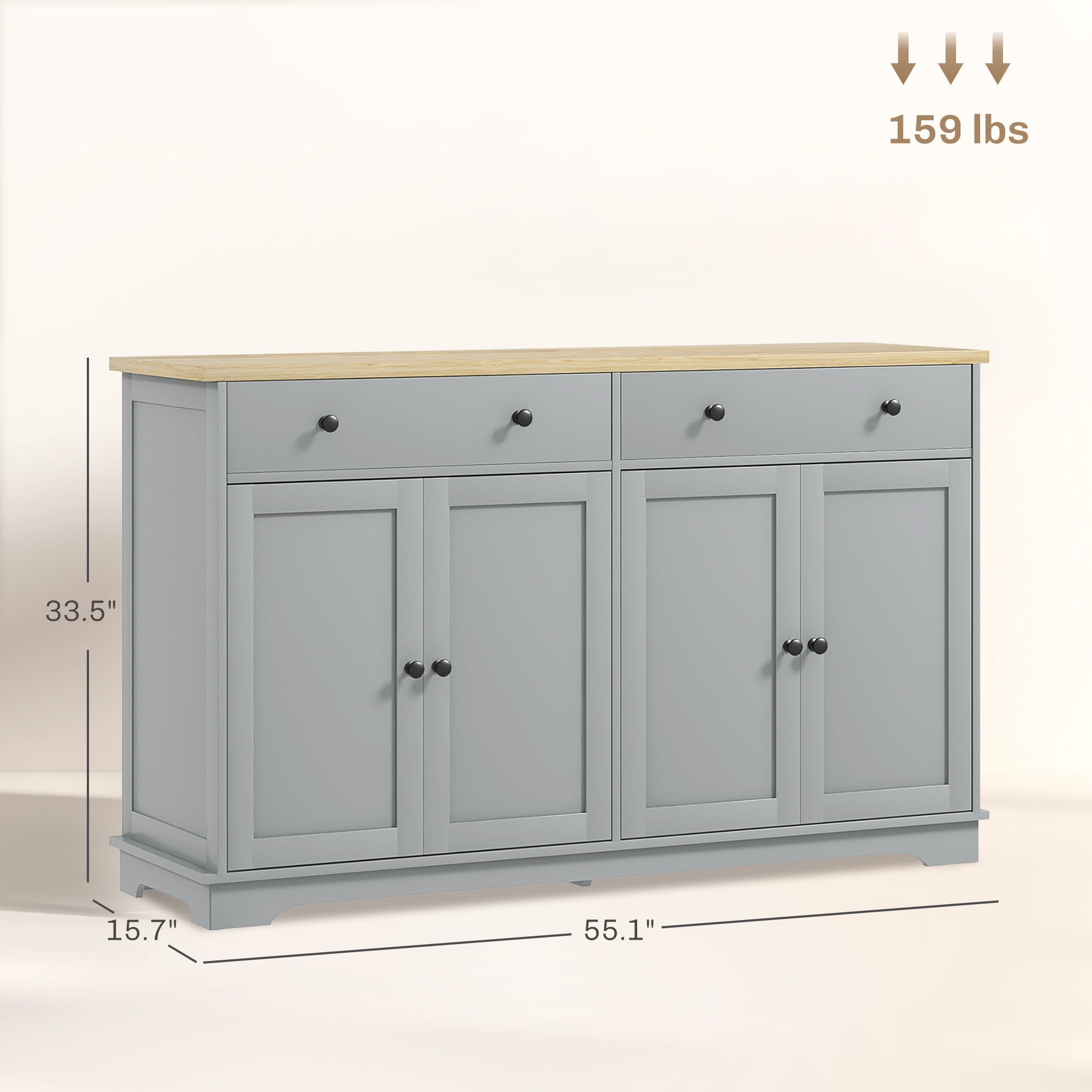 HOQBN Modern Sideboard, Buffet Cabinet with Storage Drawers, Adjustable Shelves for Living Room, Dining Room, Entryway, Gray