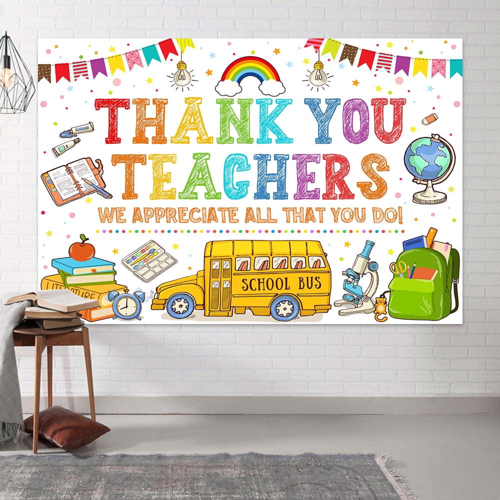 10X8ft Thank You Teacher Appreciation Backdrop -"We Appreciate You" Classroom Banner for Back to School & Teacher’s Day, Colorful School Decorations Teachers Day Party Supplies