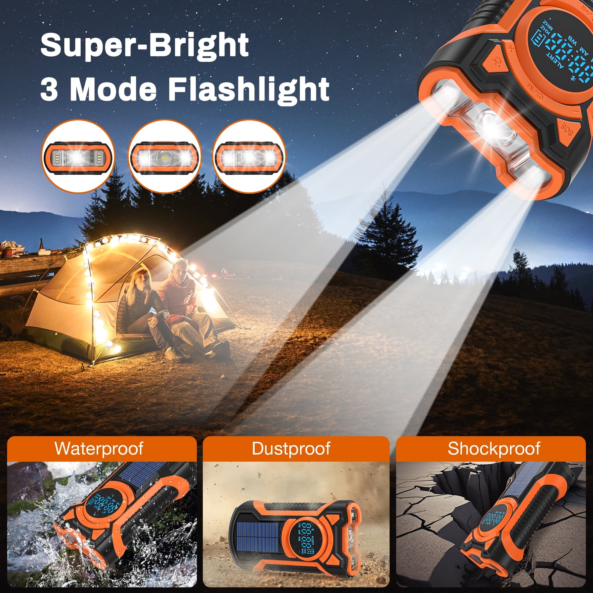 TOPVISION Emergency Radio, Bluetooth Weather Radio with NOAA/AM/FM, Solar/USB-C/Hand Crank Charging, SOS Alarm, Waterproof Flashlight, Headphone Jack, Portable Radio for Home, Camping & Outdoor