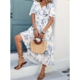 thumbnail image 4 of Women'S Summer Casual Short Sleeve Tiered Flowy Dress Long Midi Beach Sundress Vacation Outfits Blue Print XXL, 4 of 7