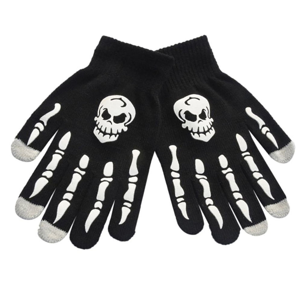 New Mens Knitted Skull Pattern Touch-Screen Warm Gloves Noctilucence Phone PC 