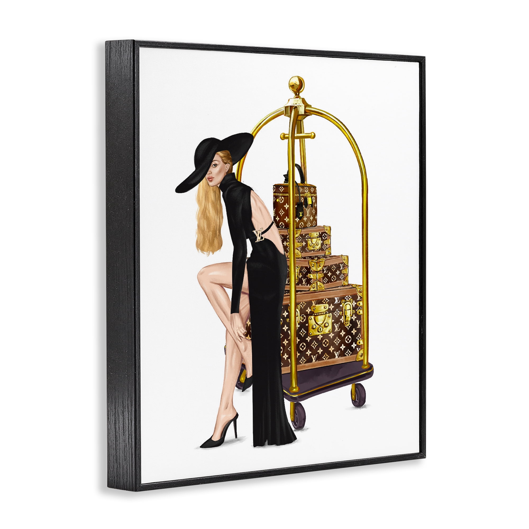 Fashionista with Hotel Luggage Black Framed Giclee Art, design by Ziwei Li