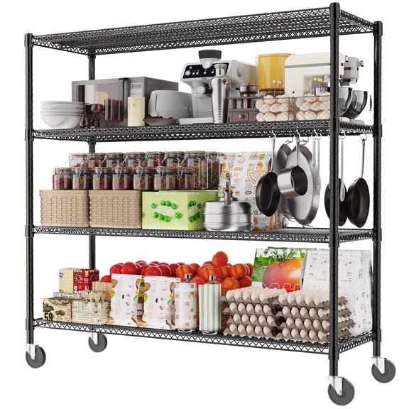 HOHYN 76.2" Heavy Duty Adjustable Shelving Units and Storage, 4 Tier Garage Shelving with Locking Wheels, 2000 lb Capacity Metal Shelving for Kitchen, Workshop & Home Organization