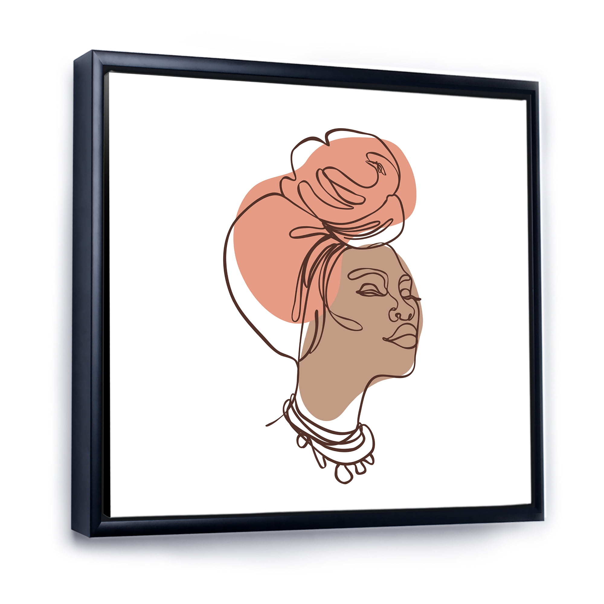 Designart 'One Line Portrait of Afro American Woman IV' Modern Framed Canvas Wall Art Print