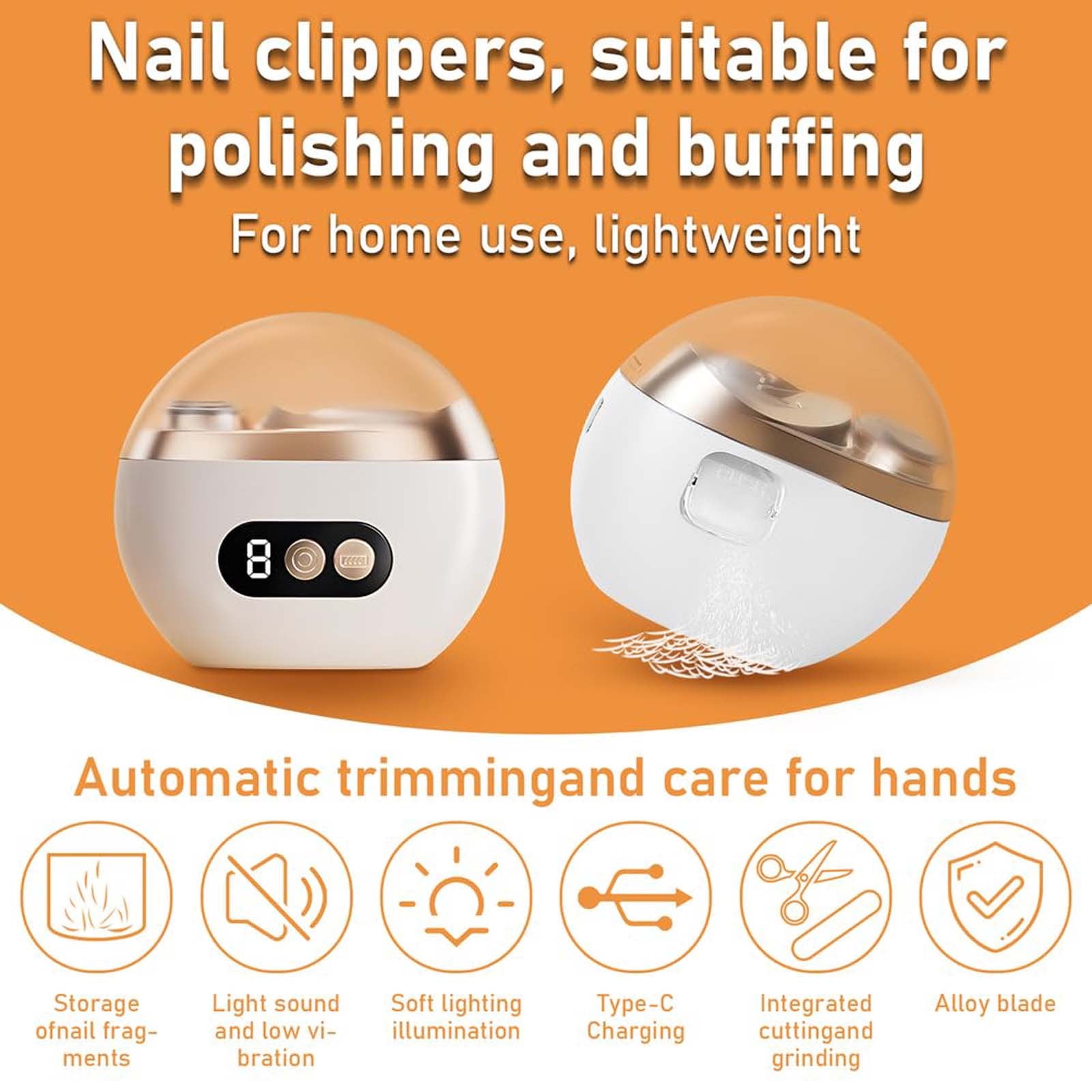 Multi Functional Automatic Nail Clipper, 3-in-1 Electric Toenail Clippers with Polishing, Rechargeable LED Nail Trimmer, Safe Nail Care Tool for Elderly and Kids