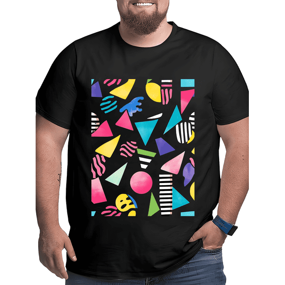 Men's Graphic Tees Geometric Print Casual Short Sleeve T Shirts Summer Tops Vintage Tees Black XXL