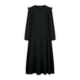 thumbnail image 6 of Ashirexll Women's Plus Size Bohemian Dresses, Round Neck Long Sleeve Ankle-Length Dress, Summer Casual Cotton and Linen Maxi Dress, Ruffled Big Swing Long Dress Black M, 6 of 7