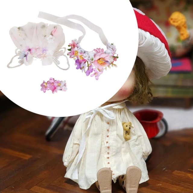 3 piezas de vestido de muñeca de moda perfke con diadema de flores y horquilla rosa para muñecas de 15 a 17 cm