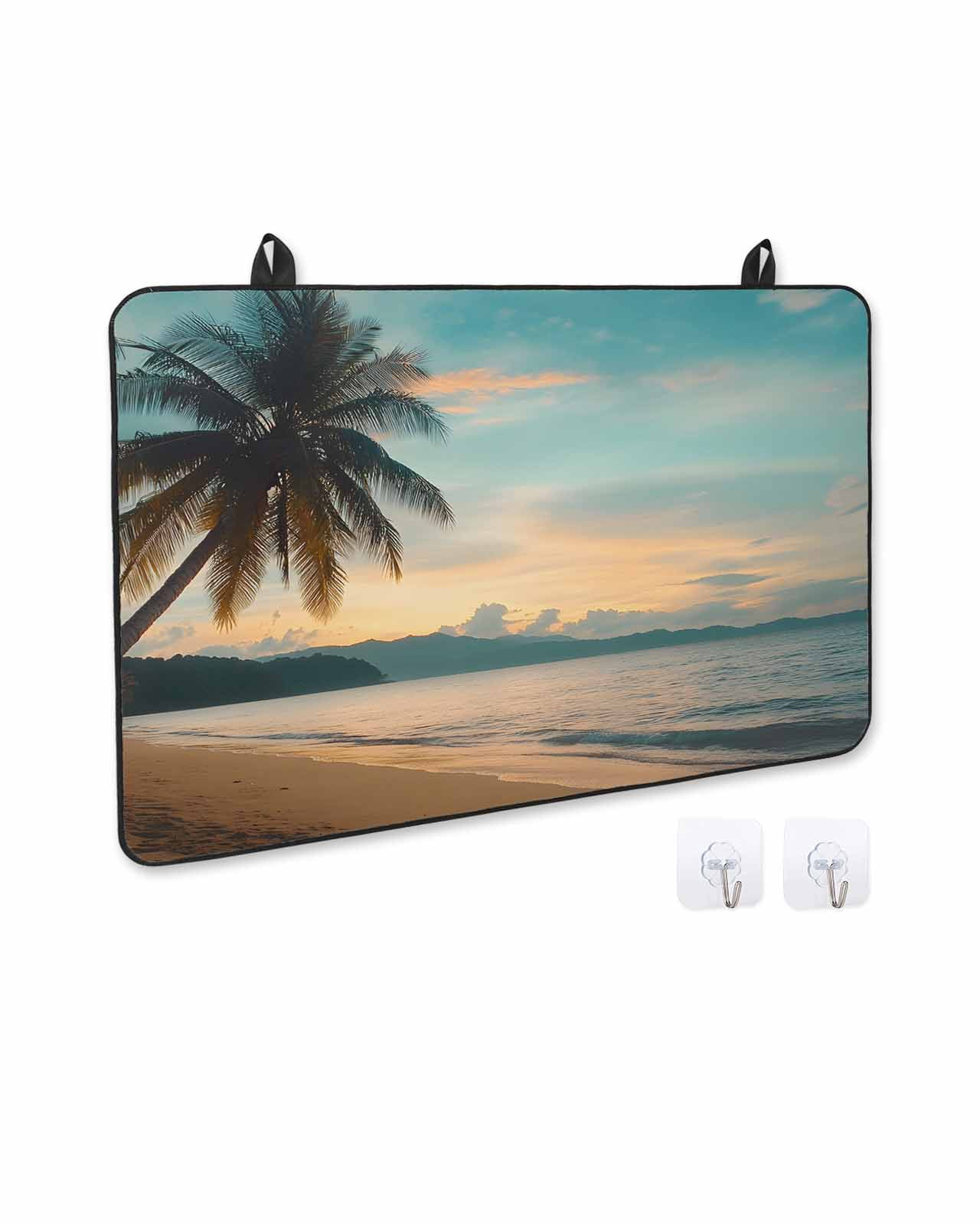 nqOlkjepod Large Induction Cooktop Protector Mat 24"x21", Tropical Palm Stove Top Covers for Electric Stove, Coastal Sunset Tree Branch Ocean Stove Burner Cover Mats, Glass Top Stove Cover