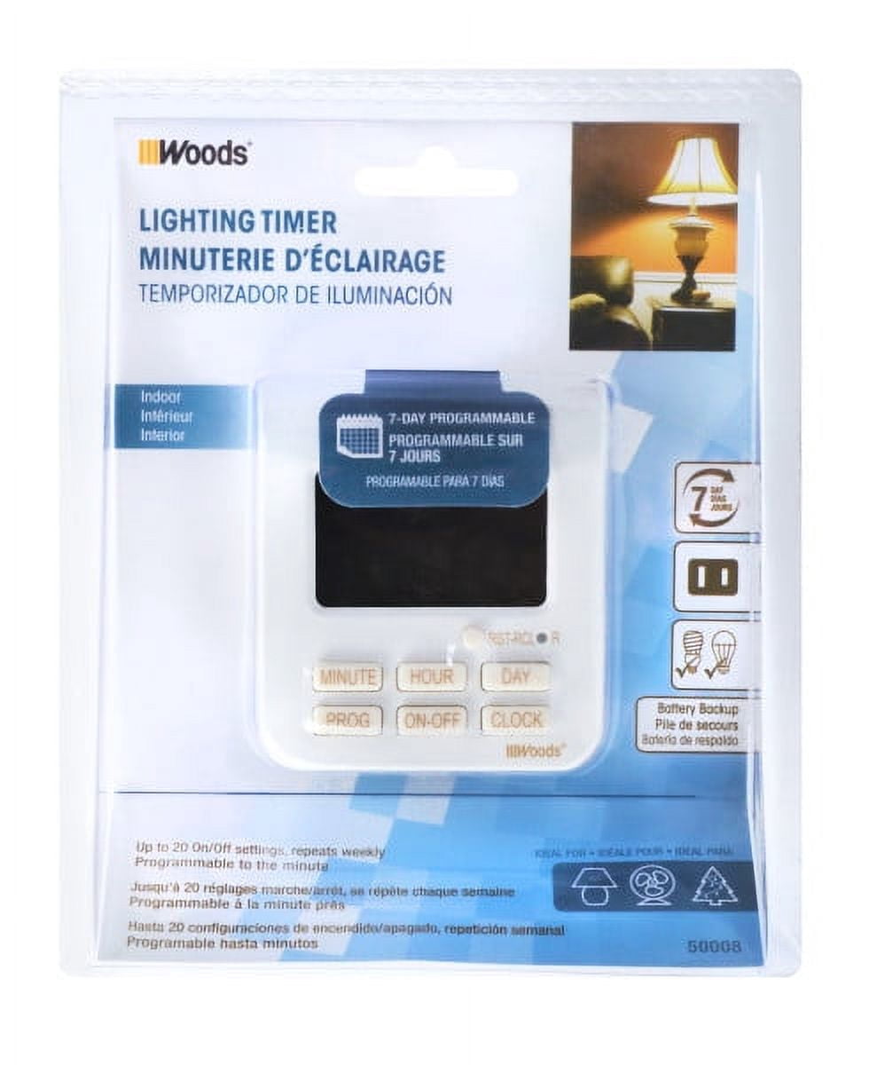 Woods 2-Conductor Indoor Digital 7-Day Lamp Timer, White, 50008