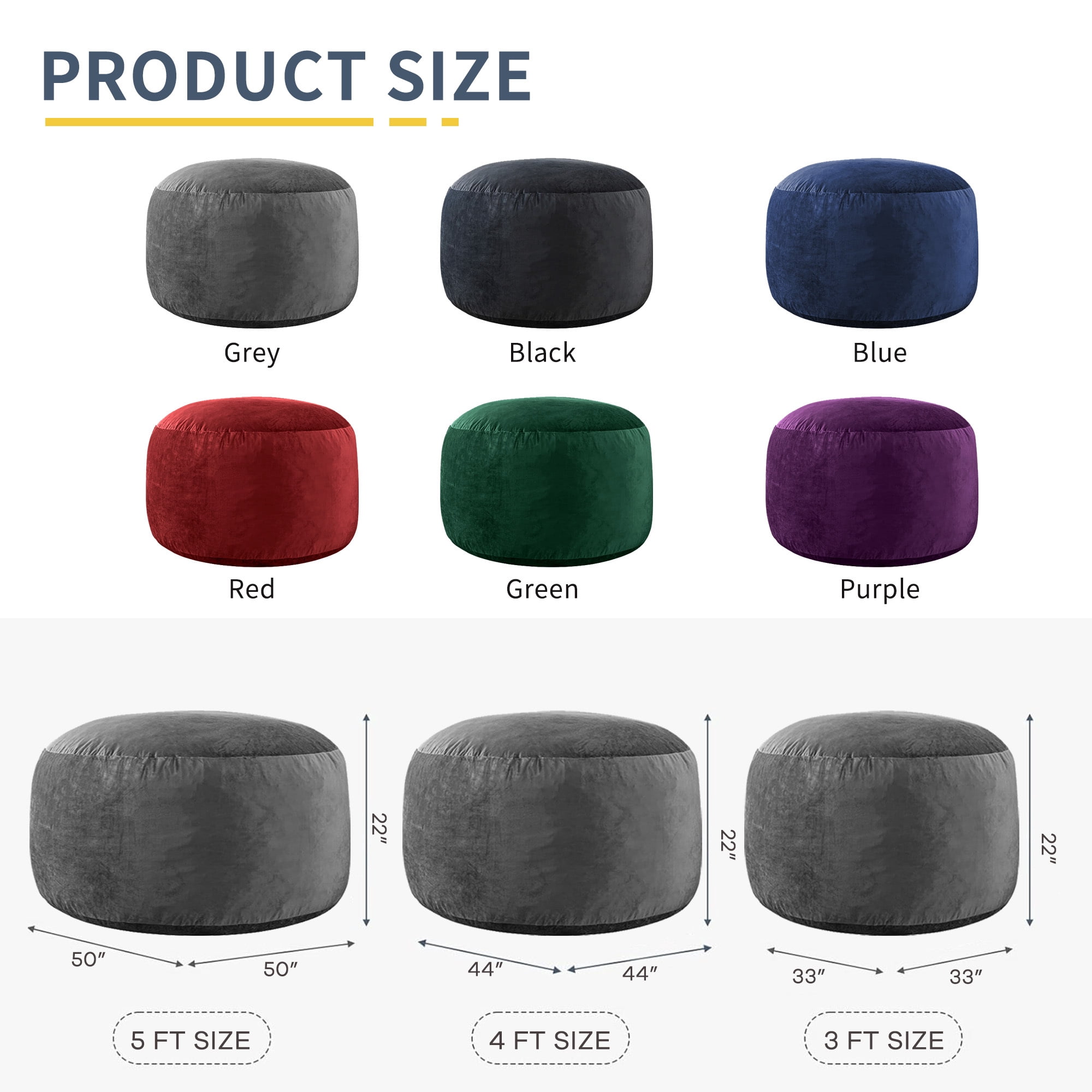 XIECUVA Bean Bag Chair Stuffed Memory Foam for Adults ，Medium Size Beanbag Sofa，3 ft