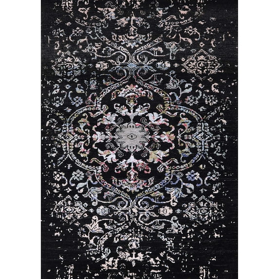 Ahgly Company Machine Washable Indoor Rectangle Industrial Modern Night Black Area Rugs, 5' x 8'