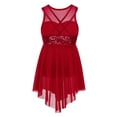 thumbnail image 2 of JanJean Girls Sequines Figure Ice Skating Dress Illusion Sweetheart Modern Asymmetric Irregular Burgundy 6, 2 of 7