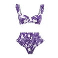 thumbnail image 6 of WREESH Womens Sarong Swimsuit Set Bikini Sets Beach Cover Up Wrap Skirt Fashion Retro Flower Print Tight Fitting Bikini One-Piece Swimsuit Chiffon Overskirt Suit Bathing Suit Purple, 6 of 6