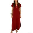 thumbnail image 3 of TaTaai Women's Casual Solid Color V-Neck Short Sleeve Maxi Dress with Button Detail and Side Pockets Fashion Simple Style Soft Comfortable Stretchy Dress for Spring Summer Gift, 3 of 6