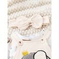 thumbnail image 5 of Gureui Baby Girls Outfit, Long Sleeve Crew Neck Elephant Print T-shirt with Embroidery Overalls and Headband Clothing Set, 5 of 9