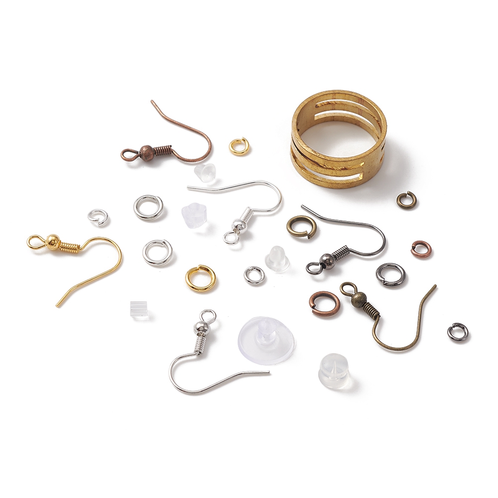 1set Earring Making Finding Kit Including Brass Earring Hooks & Jump Rings & Ring Tools Plastic Ear Nuts Tweezers Mixed color 3568pcs/box
