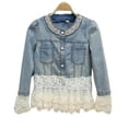 thumbnail image 1 of Chaqueta vaquera ajustada Retro de talla grande para mujer, abrigo vaquero informal con perlas de encaje -2xl, 1 of 5