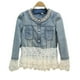 thumbnail image 1 of Chaqueta vaquera ajustada Retro de talla grande para mujer, abrigo vaquero informal con perlas de encaje -2xl, 1 of 5