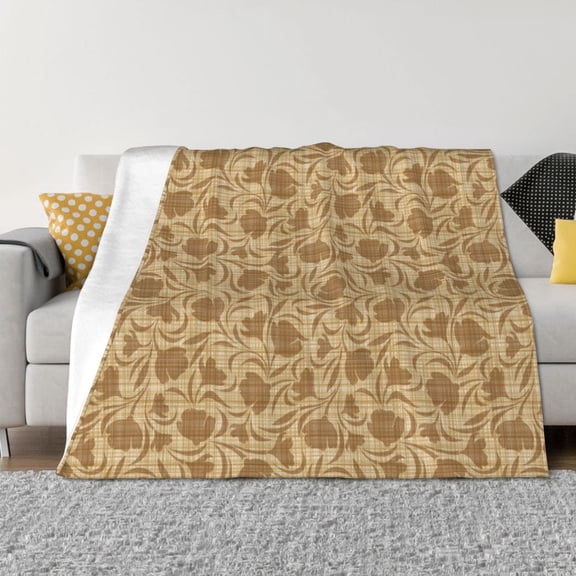 Fuzoiu Brown Flowers Print Flannel Blanket,Throw Blanket,Flannel Home Decor,Fleece Bed Blankets,Cozy Soft Blanket for Bed, Sofa, Camping, and Travel-40"x30"