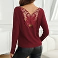 thumbnail image 7 of ZHYou Womens Long Sleeve Tops,Lace Butterfly Cut Out Back,Classic Fit,Stretchy Soft Round Neck Blouses,Wine,Size L, 7 of 7