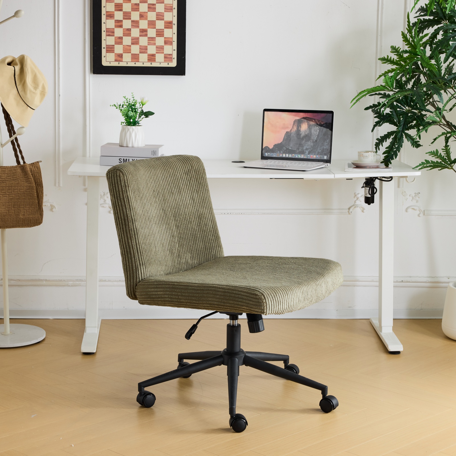 Ktaxon Oversized Armless Office Chair Swivel Study Chair Adjustable Desk Chair with Criss Cross Legs for Conference and Home Olive Green
