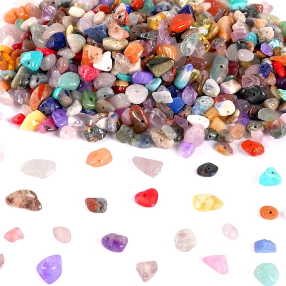 500pcs Multicolor Natural Chip Stone Beads, 5mm to 8mm Irregular Gemstone Healing Crystal DIY Loose Rocks Bead Hole Drilled for Bracelet Necklace Earrings Jewelry Making Craft