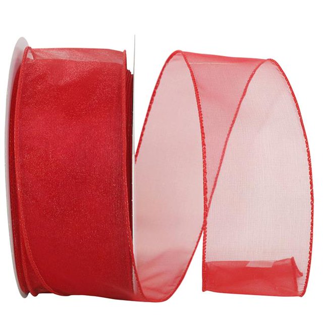 Reliant Ribbon 99908W-065-40K Ruban à Bordure Filaire Transparent, Joli et Économique - Rouge - 2,5 Po x 50 Verges