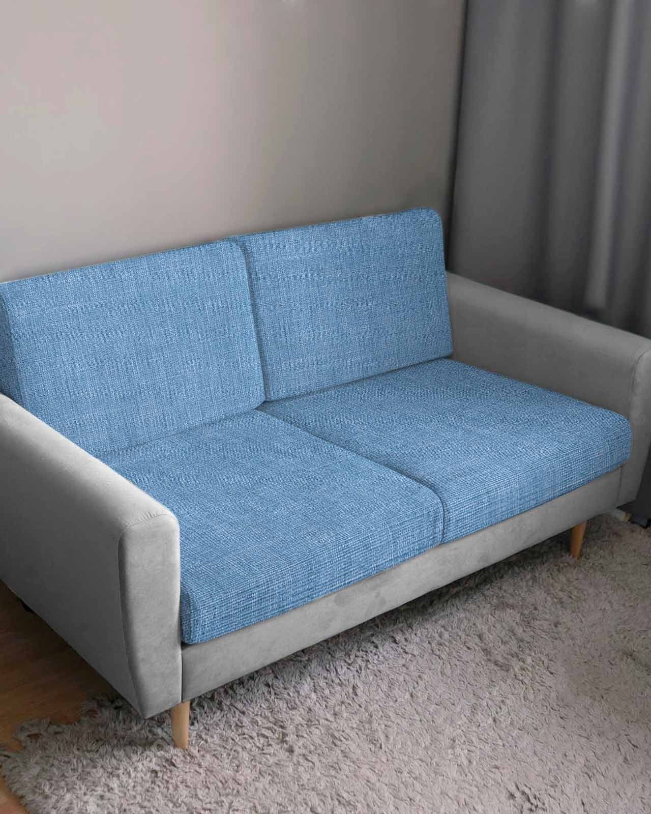 Blue Burlap Texture Couch Cushion Covers Stretch, Washable Sofa Seat Covers Individual Seat Cushion Sofa Slipcovers Farmhouse Vintage Blue Couch Cover Furniture Protector S-3PCS