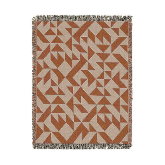 Hot Pink and Taupe Interlocking Triangle Woven Blanket, 100% Cotton, Contemporary Geometric Home Accent
