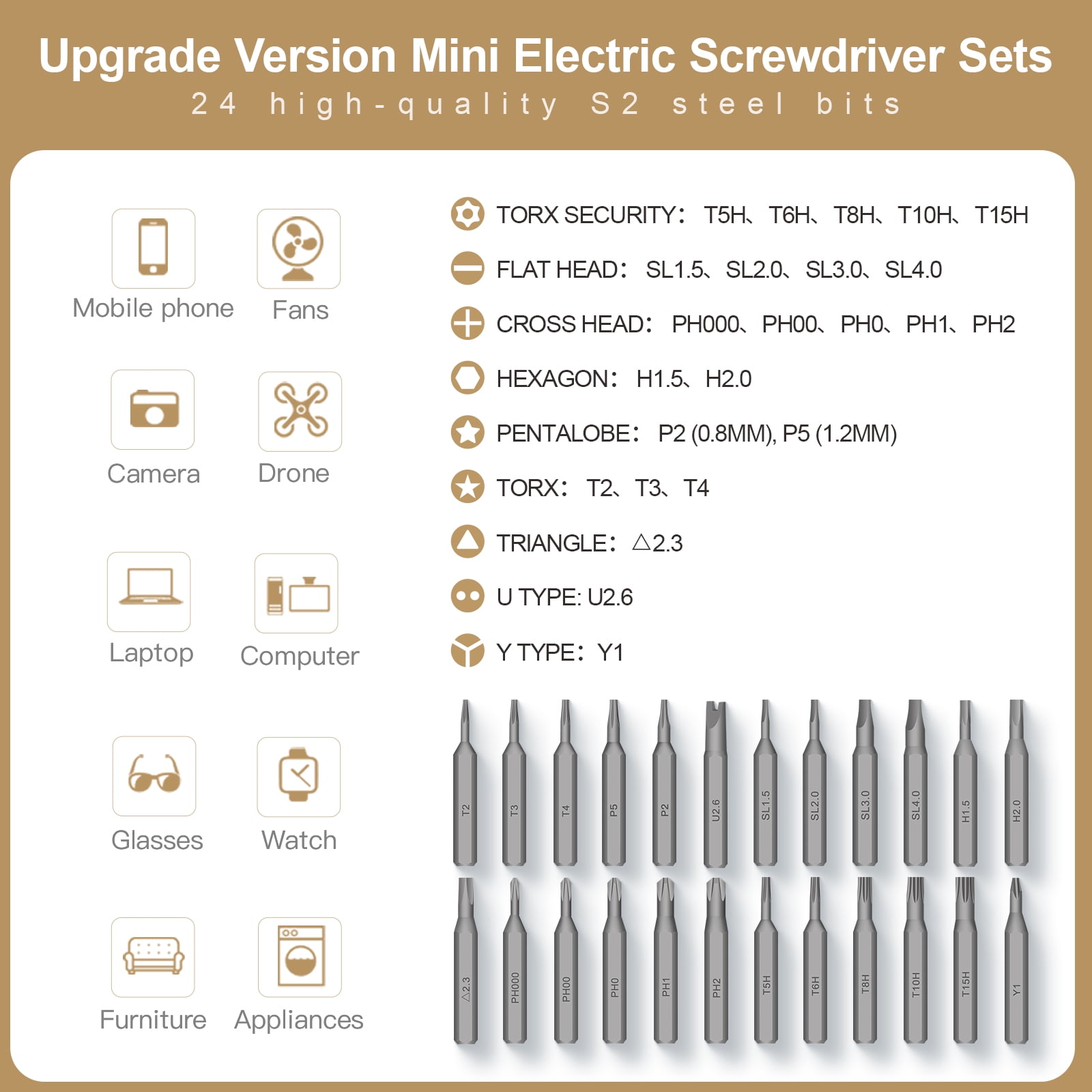 E·Durable 28 in 1 Mini Electric Screwdriver Sets with 24 Bits Rechargeable 3.7V Magnetic Repair Tool Kit