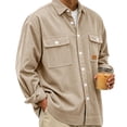 thumbnail image 7 of LODIENY Men Corduroy Shirt Jacket Casual Work Button Down Long Sleeve Vintage Regular Fit Shirts with Two Flap Pockets Khaki XXL, 7 of 7