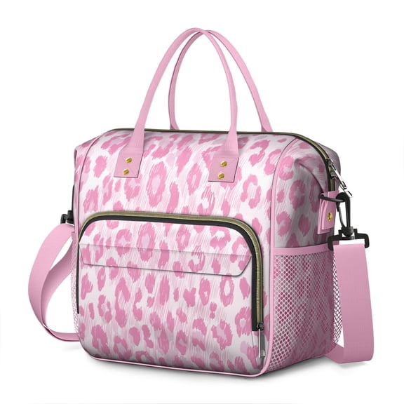 Pink and Pink Of Leopard Print Womens Lunch Box for Work,Insulated Large Lunch Bag for Tween and Teen,Loncheras Para Mujer,Leakproof Adult Lunch Bag for Work,Beach,Travel,Picnic,Camping