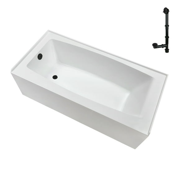 Streamline NAL-5520-BL 66 in. x 32 in. Acrylic Left-Hand Drain Alcove Bathtub in Glossy White With External Drain in Matte Black