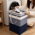 thumbnail image 2 of Large Fabric Laundry Basket Collapsible Dirty Clothes Hamper with Handles for Bathroom Bedroom and Closet Storage Blue, 2 of 3