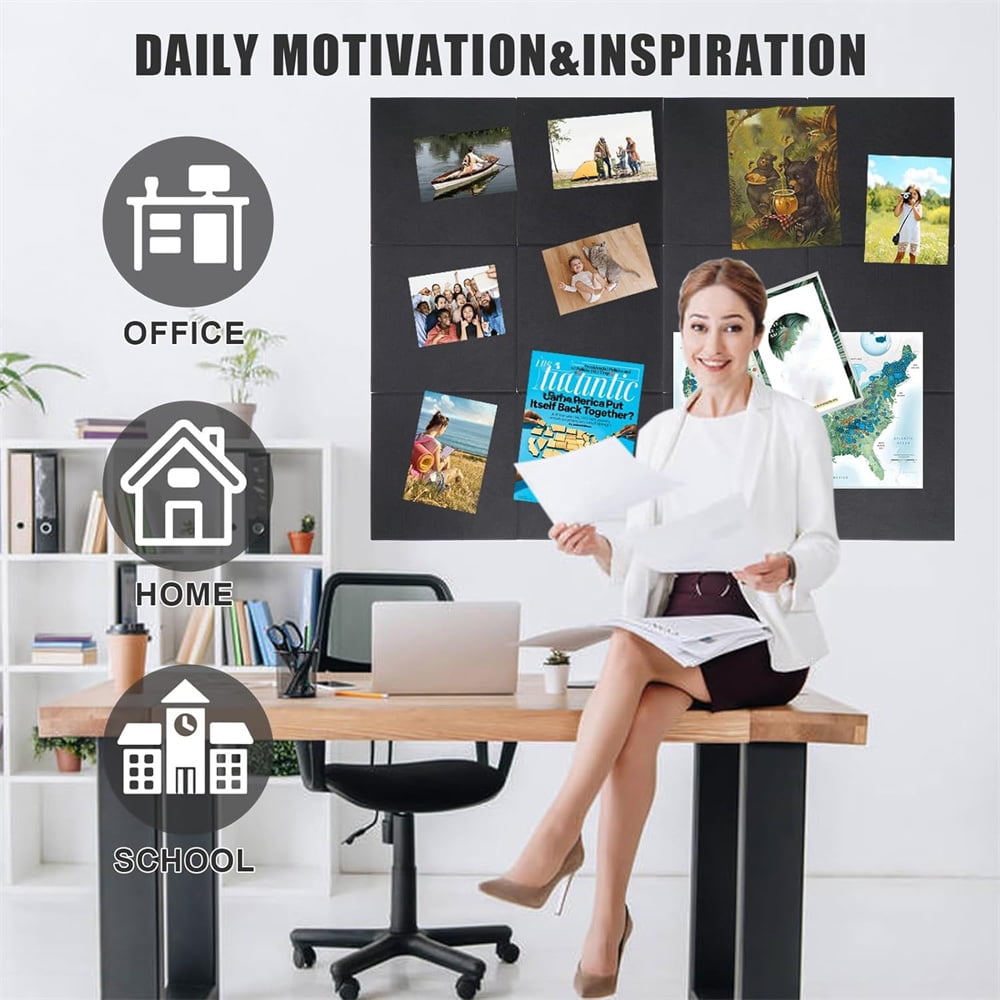Yahome 12Pcs Large Cork Boards for Walls Cork Board 48 x 36 Inch ulletin Boards Alternative Cork Board for Office Home Classroom (Black)
