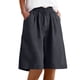 thumbnail image 3 of TaTaai Women Solid Color Loose Fit Cotton Linen Knee Length Shorts With Pockets Casual Summer Wear Lightweight Breathable Machine Washable No Fading Daily Outdoor Street Wear Gift, 3 of 8