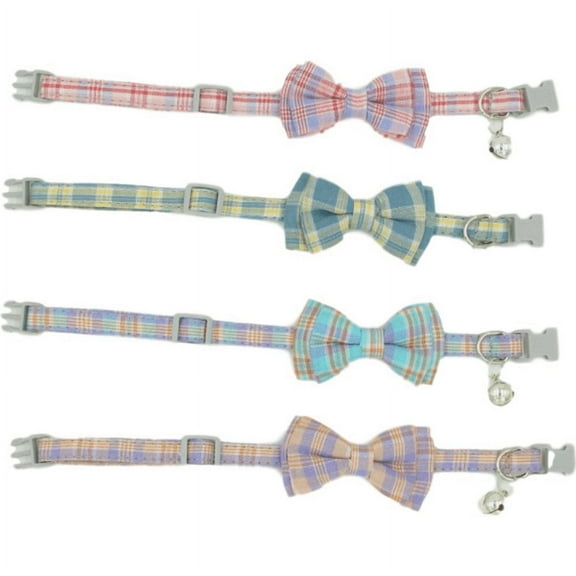 SHELLTON Cat Collar Breakaway with Bell, 4 Pack Classic Plaid Bow Tie Collars for Cat Kitten Puppy Small Pet