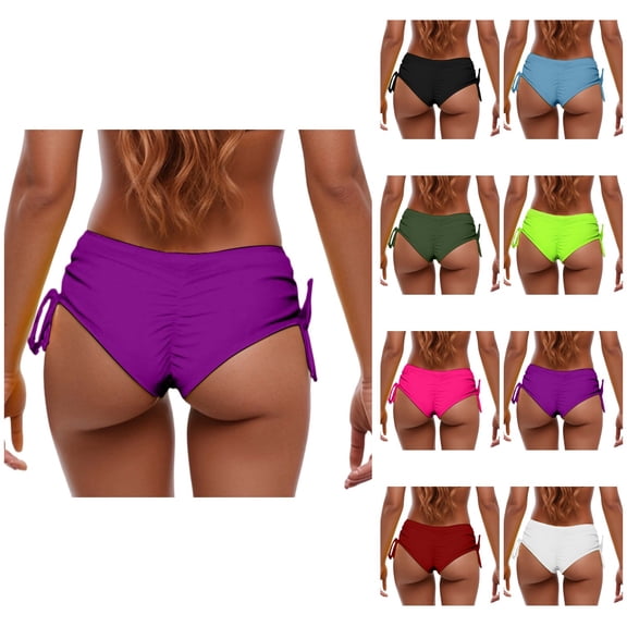 Women's High Waisted Bikini Bottom, Side Tie Cheeky Swim Pants with Ruching, Comfortable Beach Summer Bathing Suit for Swimming